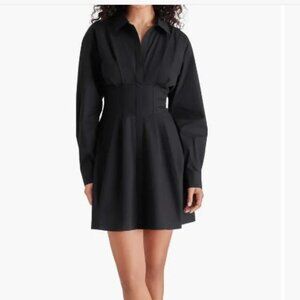 Steve Madden Aria Corset Waist Long Sleeve Mini Shirtdress